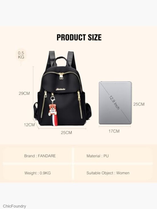 PU Leather Laptop Backpack with Detachable Charms for Women